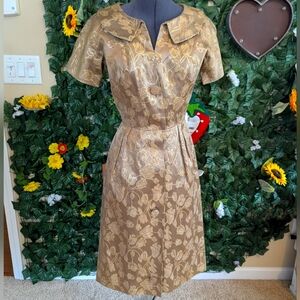 Vintage Rare Haggartys Gold Metallic 1950s Day Dress